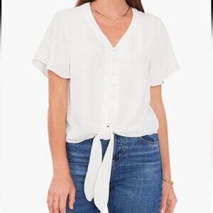 Vince Camuto White V-neck Blouse with Front Tie. Large. NWOT.